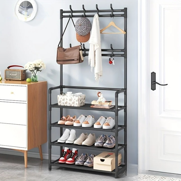 BowLift | Coat Rack with Shoe Storage Shelf Multi-Layer Steel Frame – EntryMate
