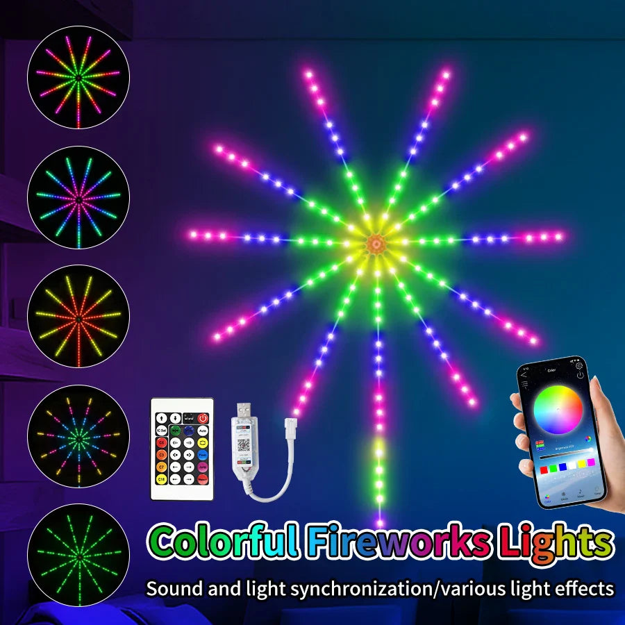 BowLift | RGBIC Fireworks String Lights | Bluetooth & Music Control via App | 5V USB Dream Color Garland for Party, Wedding & Christmas | Aurafyre