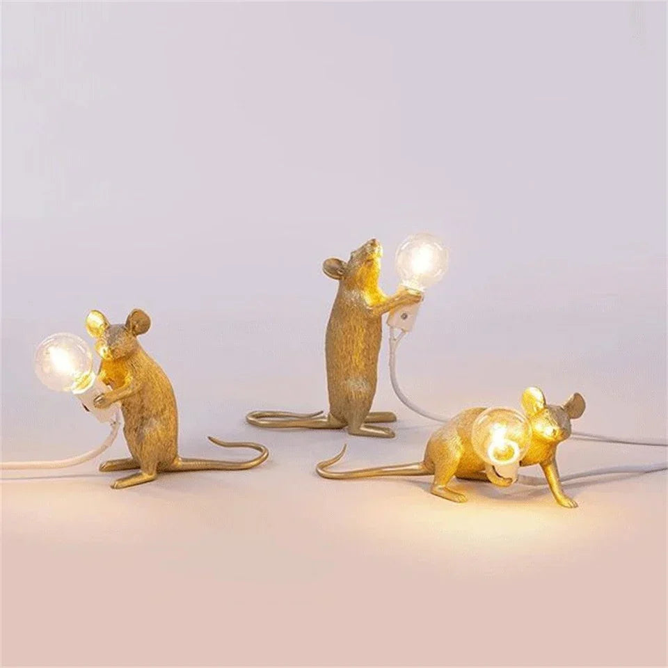 BowLift | Modern LED Animal Table Lamps: Resin Rat, Cat, and Squirrel Night Lights