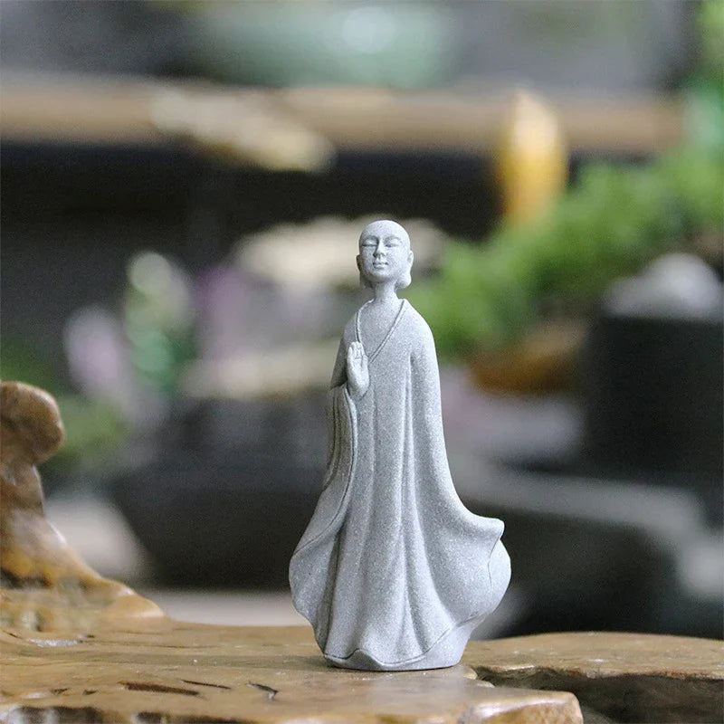 BowLift | Buddha Stone Statue Small Buddhist Monks Tibetan Buddhism Figures Zen Garden Ornament Meditation Home Aquarium Decoration