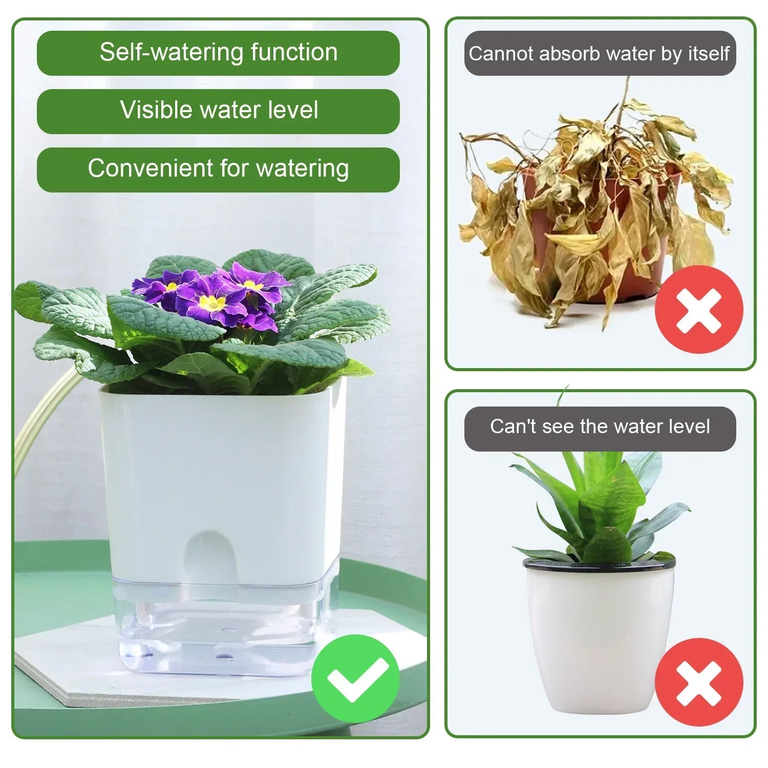 BowLift | HydroLino Flower Pot | Self-Watering | Compact & Transparent | For Indoor Use