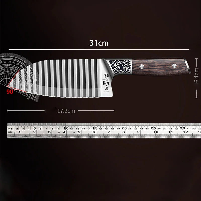 BowLift | Wooden Handle Ribbed Design Kitchen Knife