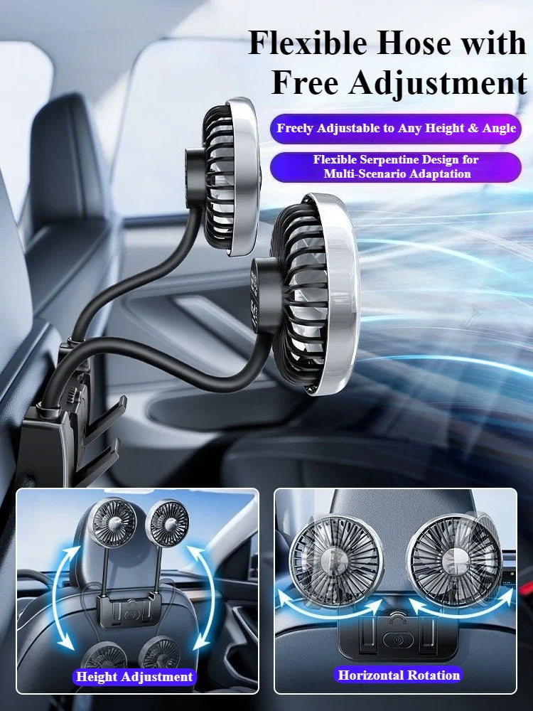 BowLift | Dual-Head Rear Seat Fan – Eary – (USB-C Rechargeable)