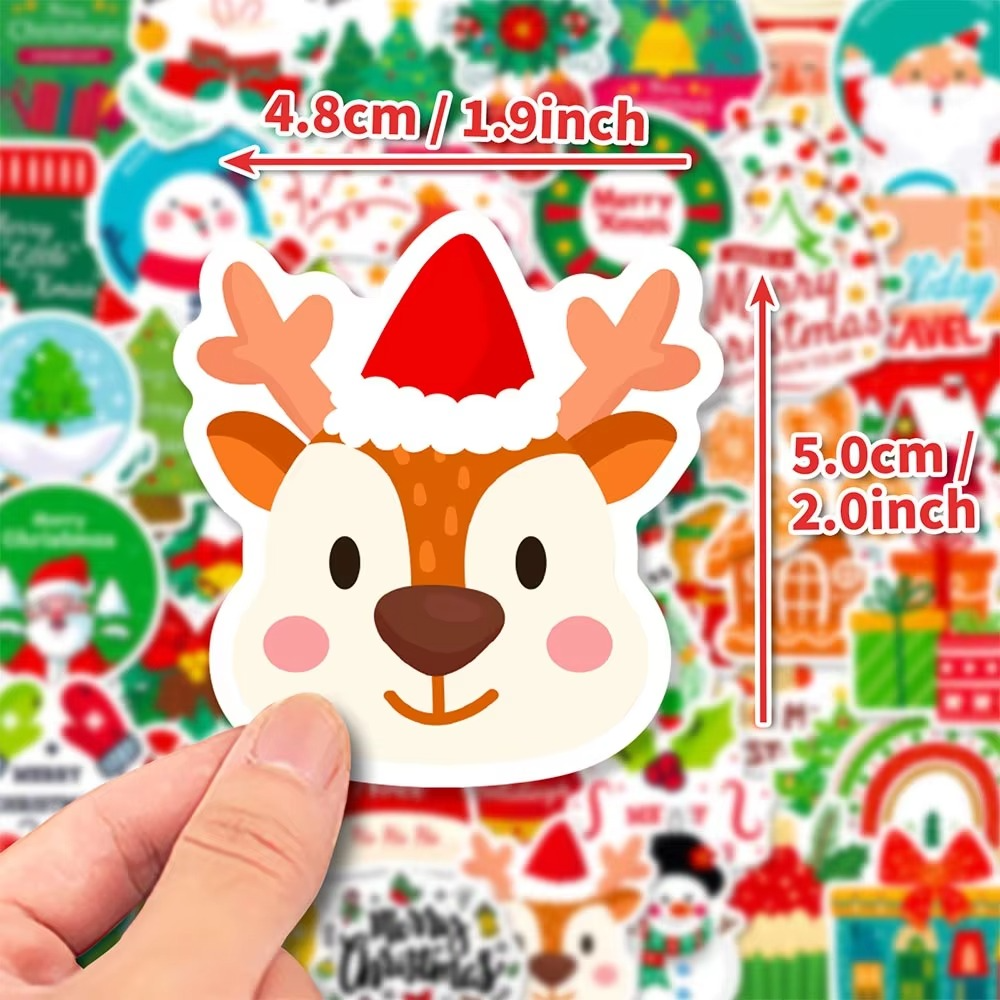 BowLift | 50pcs Waterproof Christmas Vinyl Stickers for Holiday Decorating, Gifts, and Party Favors