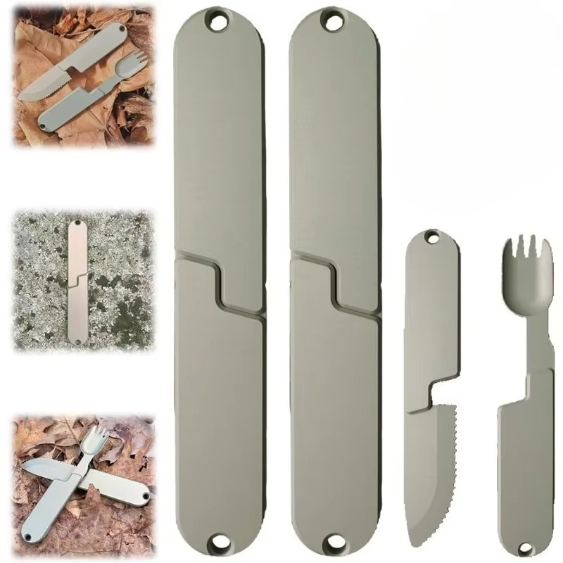BowLift | Compact 2-in-1 Camping Cutlery Set - Detachable Knife and Fork, Ideal for Travel