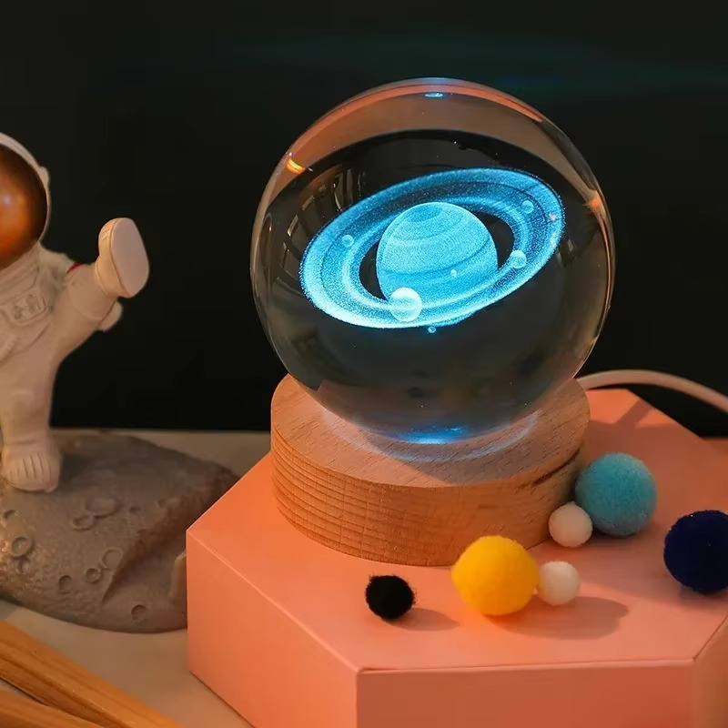 BowLift | 2.36 in RGB Crystal Ball Night Light with Milky Way and Moon - Cosmos-Inspired Bedside Decoration