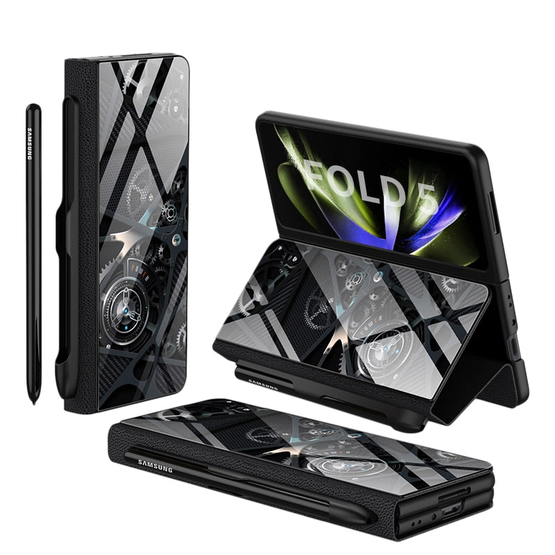BowLift | Shockproof Armor Case Glass Cover Stand Insert Card Leather Case for Samsung Galaxy Z Fold 5/4