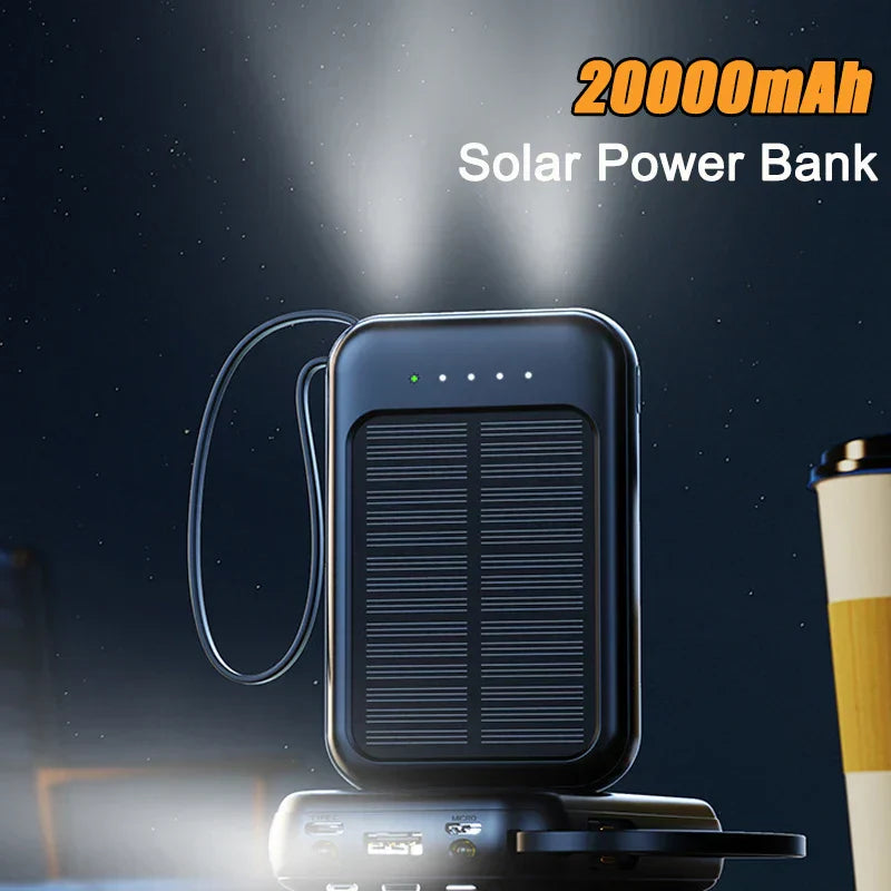 BowLift | PowerVolt Max 20K | Solar-powered power bank | 4 charging cables integrated | LED flashlight