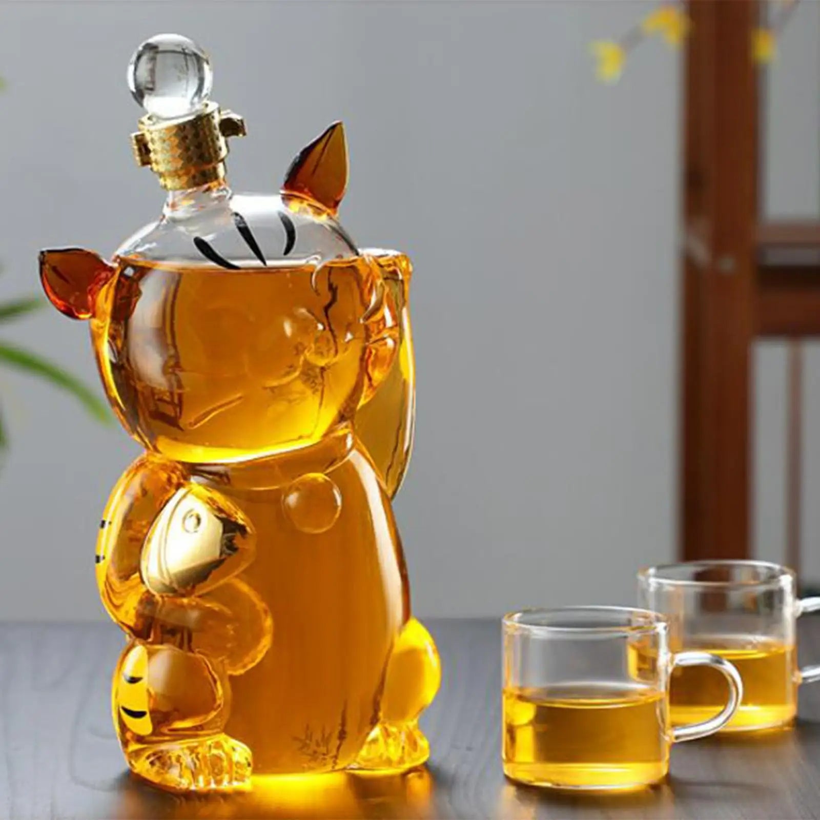 BowLift | Cat Shaped Glass Decanter Glass Holder with Stopper Bottle Drinkware Dispenser Carafe 1000ml for Dining Party Decoration Gift