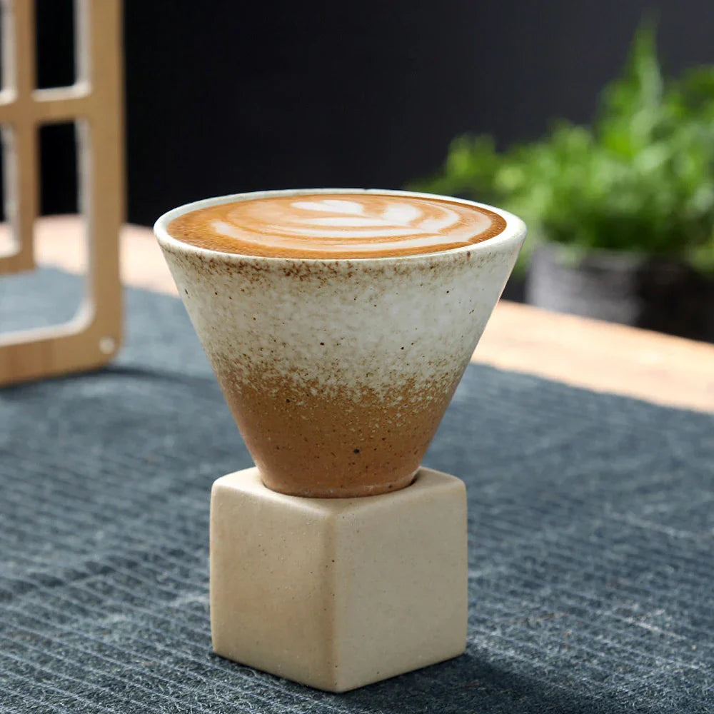 BowLift | Japanese coffee cup with saucer, 1 piece, retro ceramic tea cup, mug, latte, espresso, pull0, flower cappuccino, new ceramic cup, 100 ml/3.5 oz