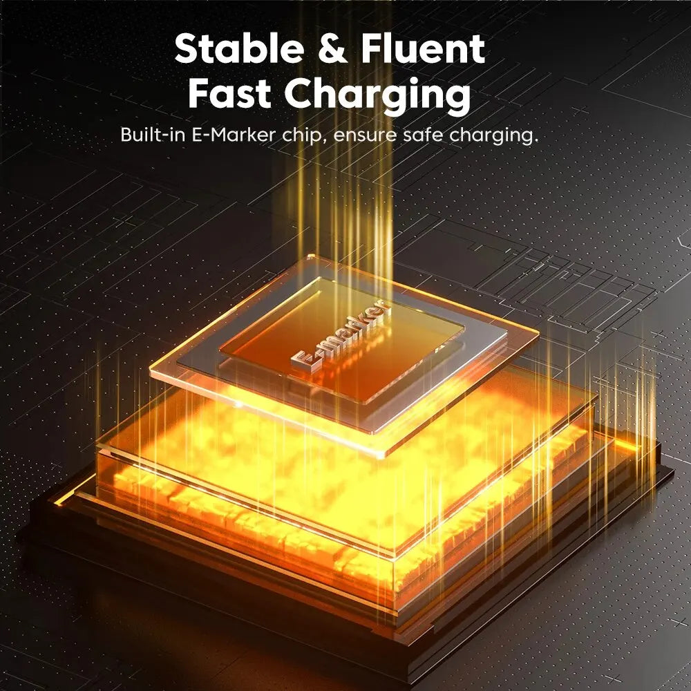 BowLift | PowerLinx USB-C Cable | 100W Fast Charging | Spiral Cable with LED | 1.8m Stretchable & Durable