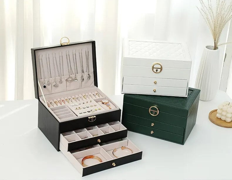 BowLift | Jewelry Box Leather | Lockable Multi-Layer Storage Organizer