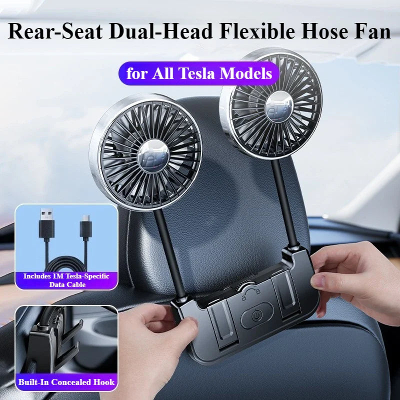 BowLift | Dual-Head Rear Seat Fan – Eary – (USB-C Rechargeable)