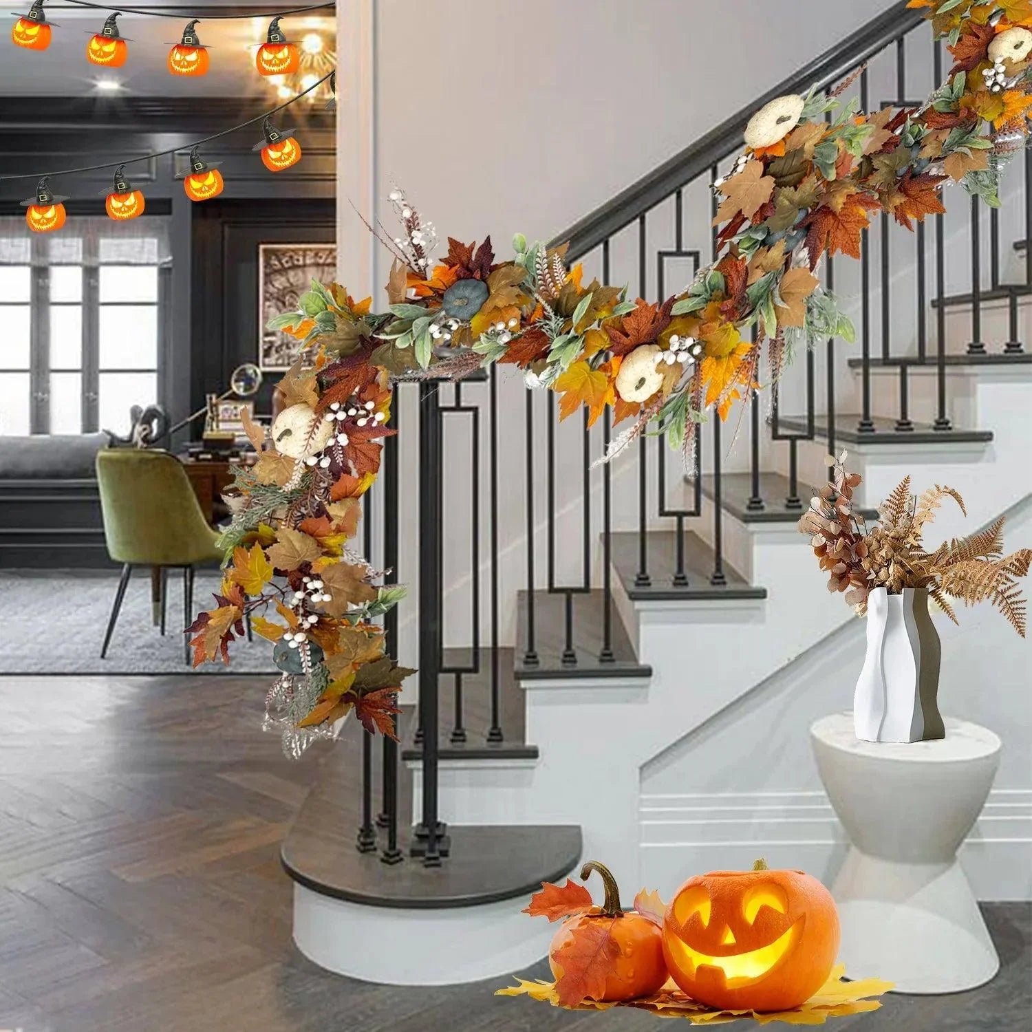 BowLift | AutumnPumpkin Autumn Wreath with Maple Leaves and Pumpkins – Front Door Decoration