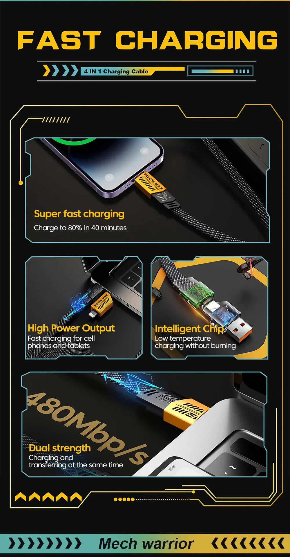 BowLift | Ultra Strong 4 in 1 Fast Charge Data Cable