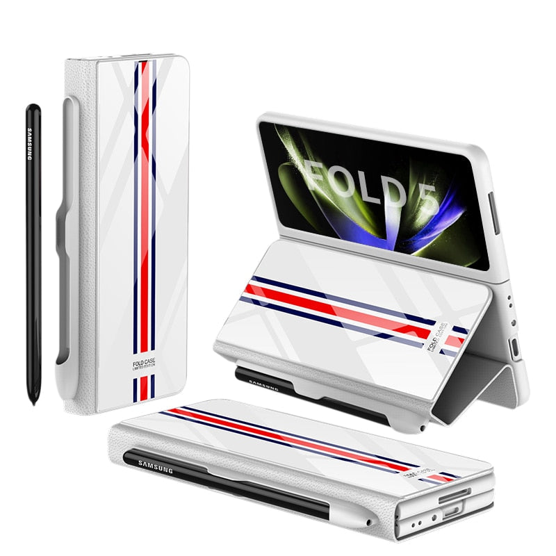 BowLift | Shockproof Armor Case Glass Cover Stand Insert Card Leather Case for Samsung Galaxy Z Fold 5/4