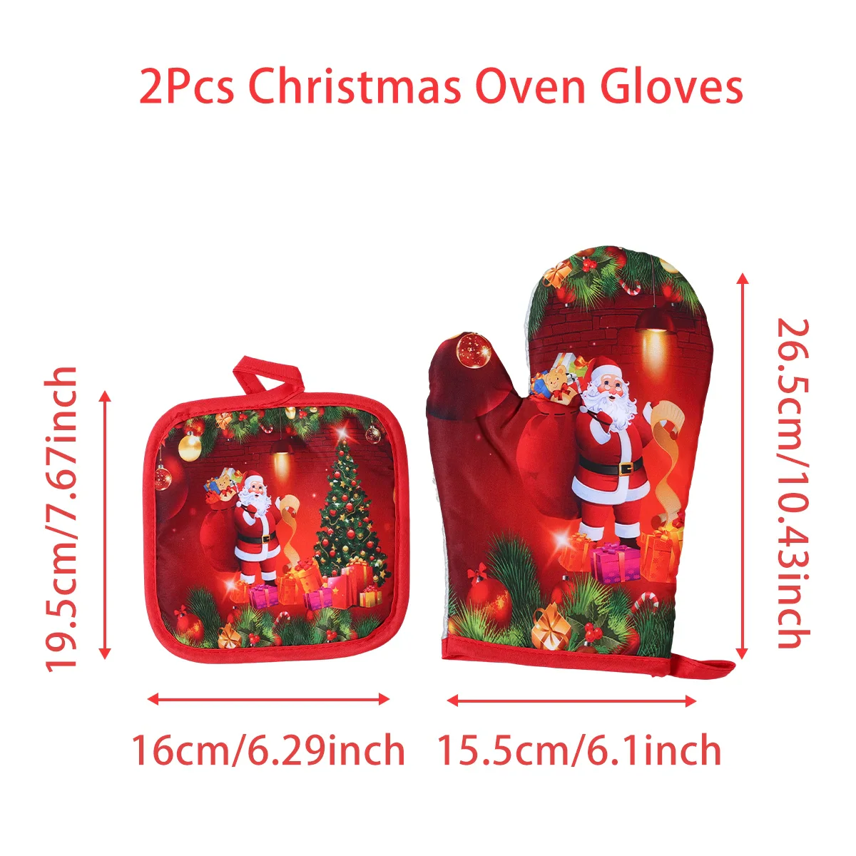 BowLift | HollyHeat Oven Gloves 2-Piece Set | Christmas Baking Gloves with Festive Design | Heat Resistant Kitchen Gloves for Christmas & New Year