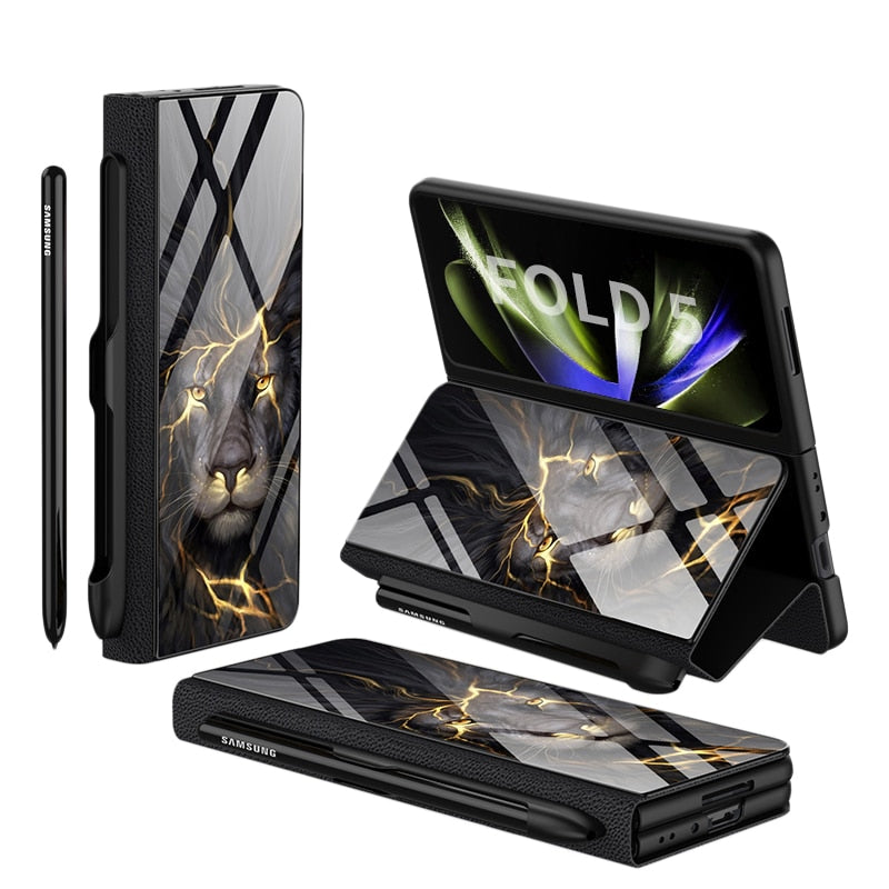 BowLift | Shockproof Armor Case Glass Cover Stand Insert Card Leather Case for Samsung Galaxy Z Fold 5/4