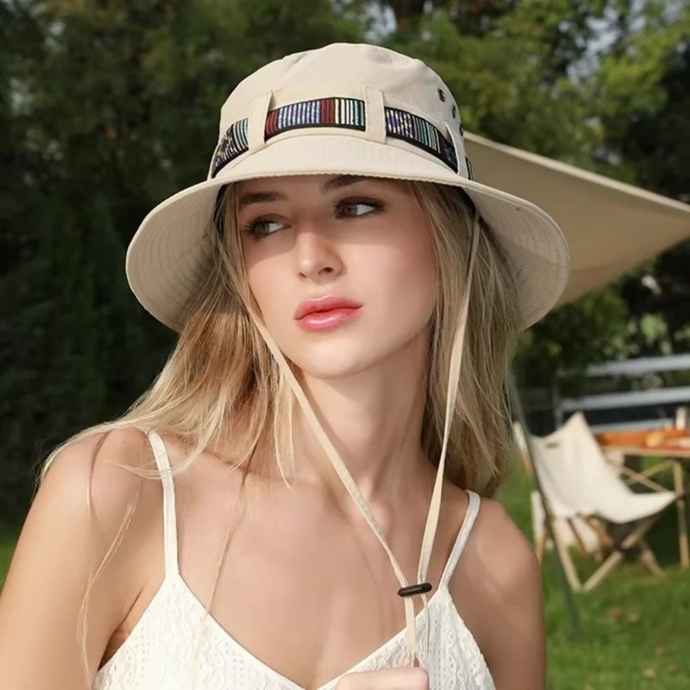 BowLift | Striped Boho-Style Summer Sun Hat - Unisex Wide Brim Outdoor Cap