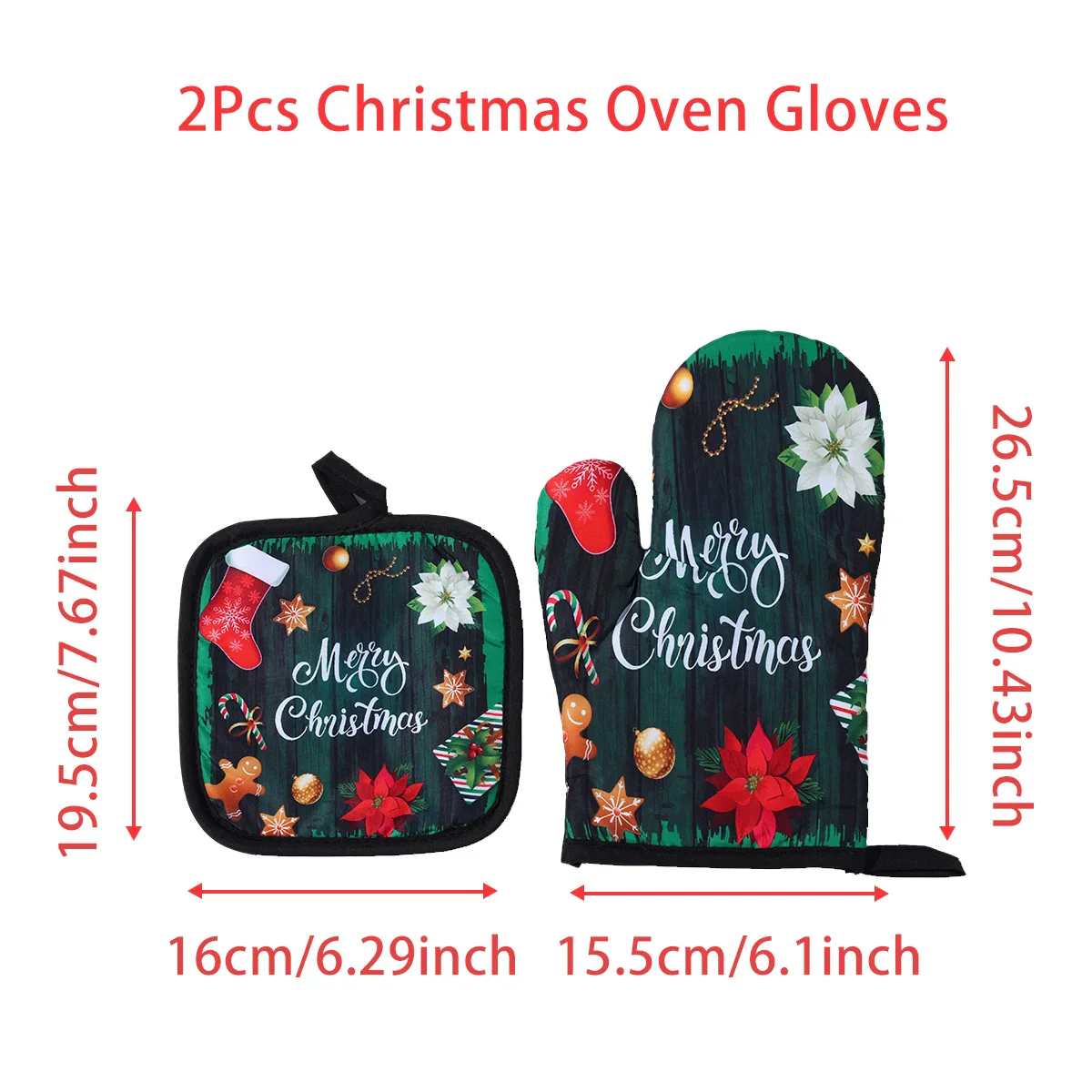 BowLift | HollyHeat Oven Gloves 2-Piece Set | Christmas Baking Gloves with Festive Design | Heat Resistant Kitchen Gloves for Christmas & New Year