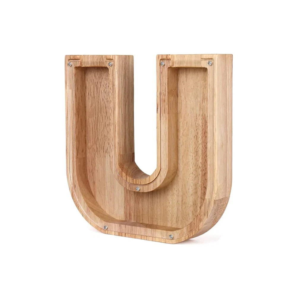 BowLift | Wooden Alphabet Piggy Bank with Transparent Viewing Window for Stylish Saving