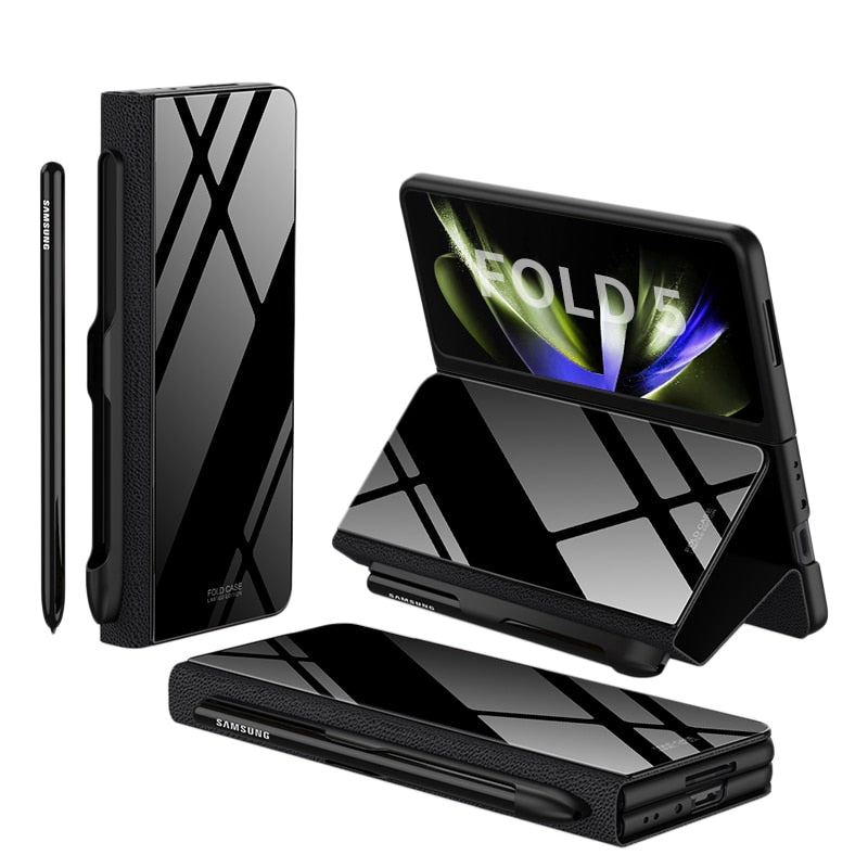 BowLift | Shockproof Armor Case Glass Cover Stand Insert Card Leather Case for Samsung Galaxy Z Fold 5/4