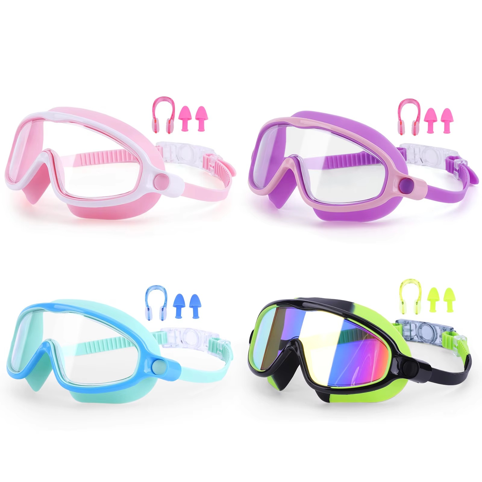 BowLift | 2-Pack HD Swimming Goggles with Earplugs, Wide-View Waterproof Dive Mask