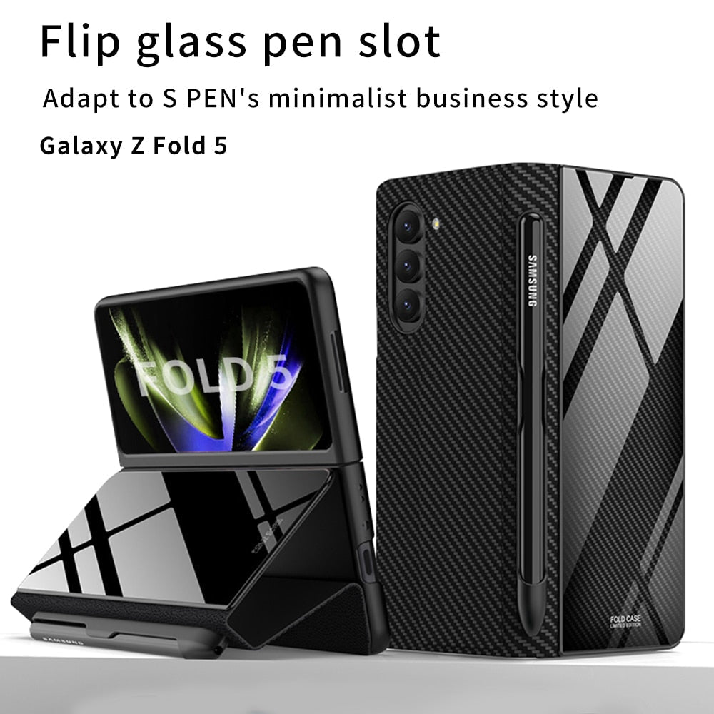 BowLift | Shockproof Armor Case Glass Cover Stand Insert Card Leather Case for Samsung Galaxy Z Fold 5/4