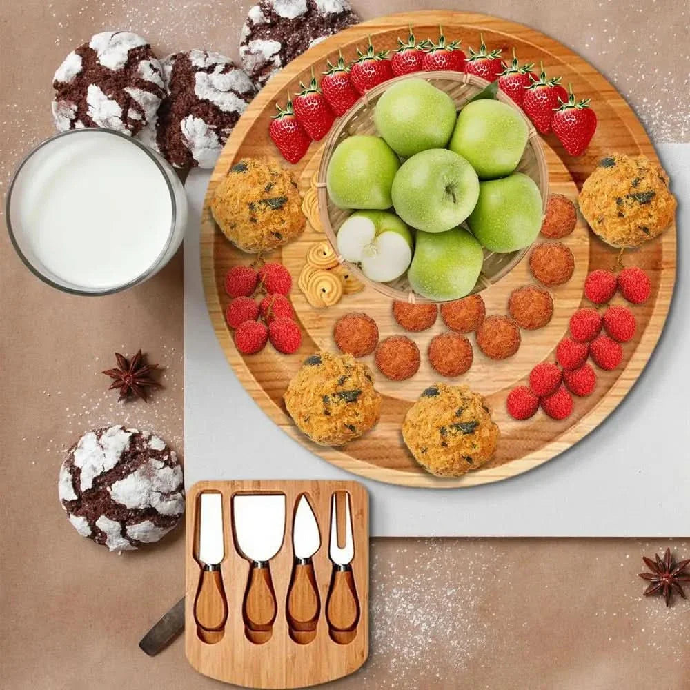 BowLift | CheeseMate – Round Bamboo Cheese Board