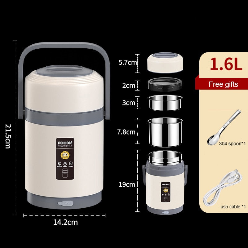BowLift | USB Heated Lunch Box | 304 Stainless Steel Thermal Liner | 65°C Constant Temperature Heater | 1.6L/2.0L High-Capacity Portable Food Warmer | Anhydrous Heating System