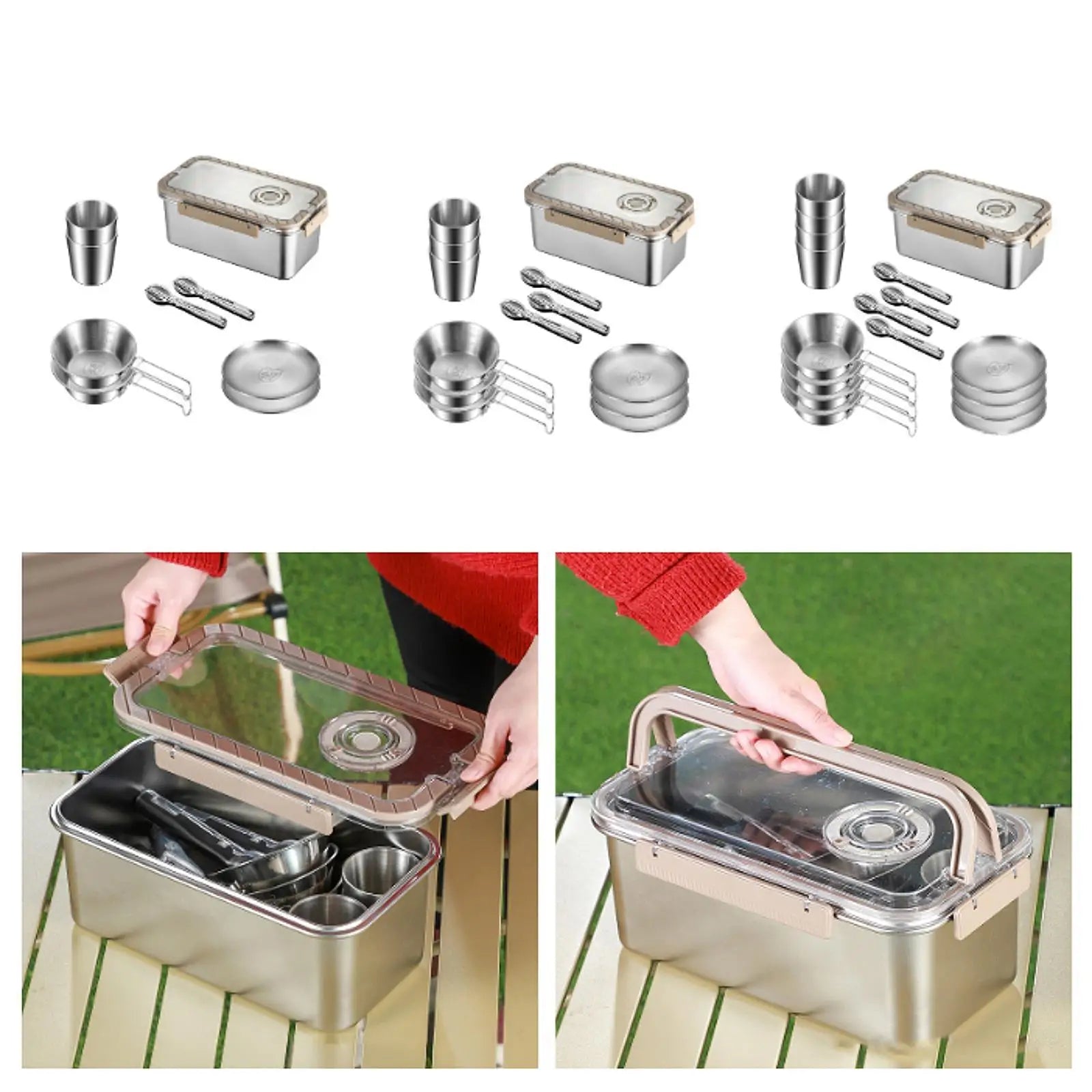 BowLift | Camping Messware Kit Stainless Steel Dinnerware with Storage Box – CampSet