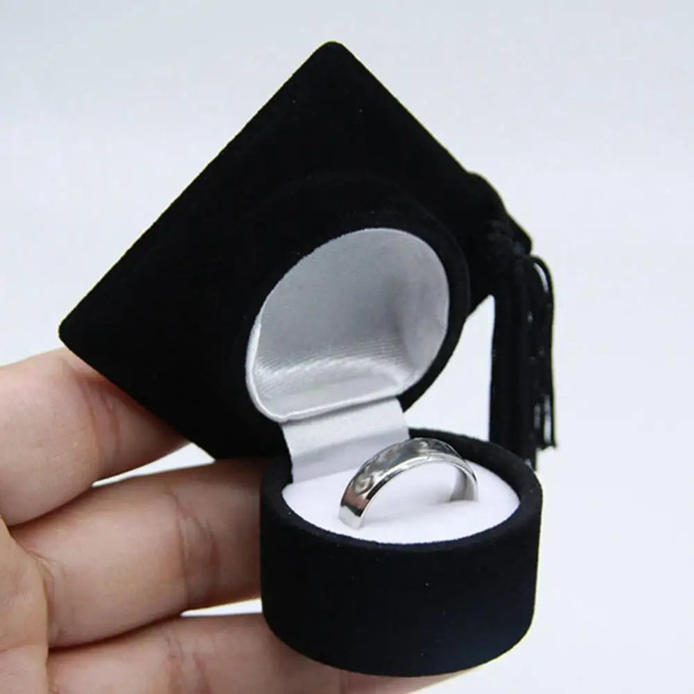 BowLift | Graduation Cap Shaped Flannel Jewelry Ring Storage Box