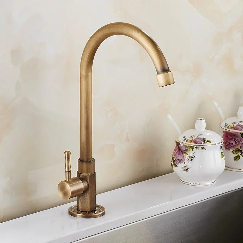 BowLift | Elegant Swan Neck Kitchen Faucets made of Antique Brass