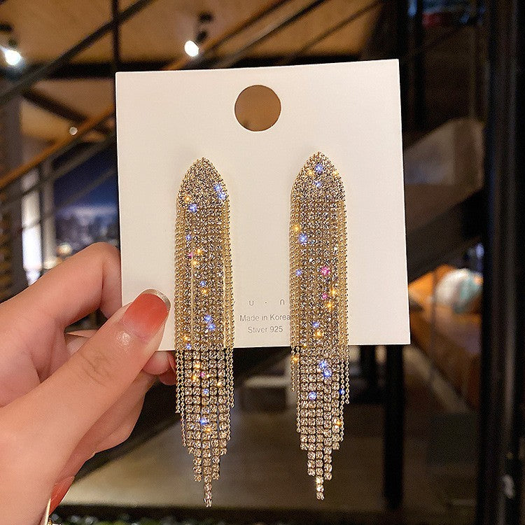 BowLift | Faux-Diamond-Studded Metal Long Tassel Earrings for Women