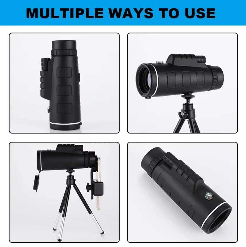 BowLift | 40x60 HD Monocular Telescope with Smartphone Holder and Tripod for Outdoor and Camping