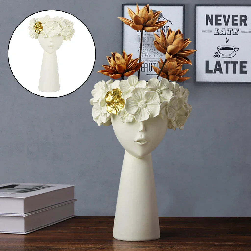 BowLift | Nordic Girl Head Flower Resin Vase Statue Flower Vases for Office Desktop Dried Flowers Ornaments Decor Container