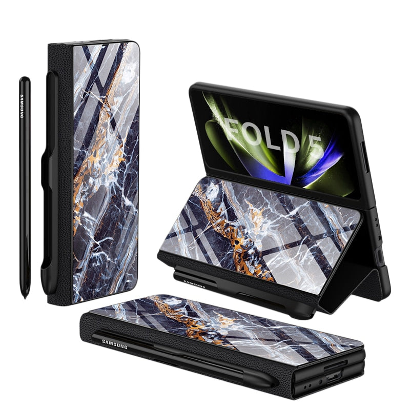 BowLift | Shockproof Armor Case Glass Cover Stand Insert Card Leather Case for Samsung Galaxy Z Fold 5/4