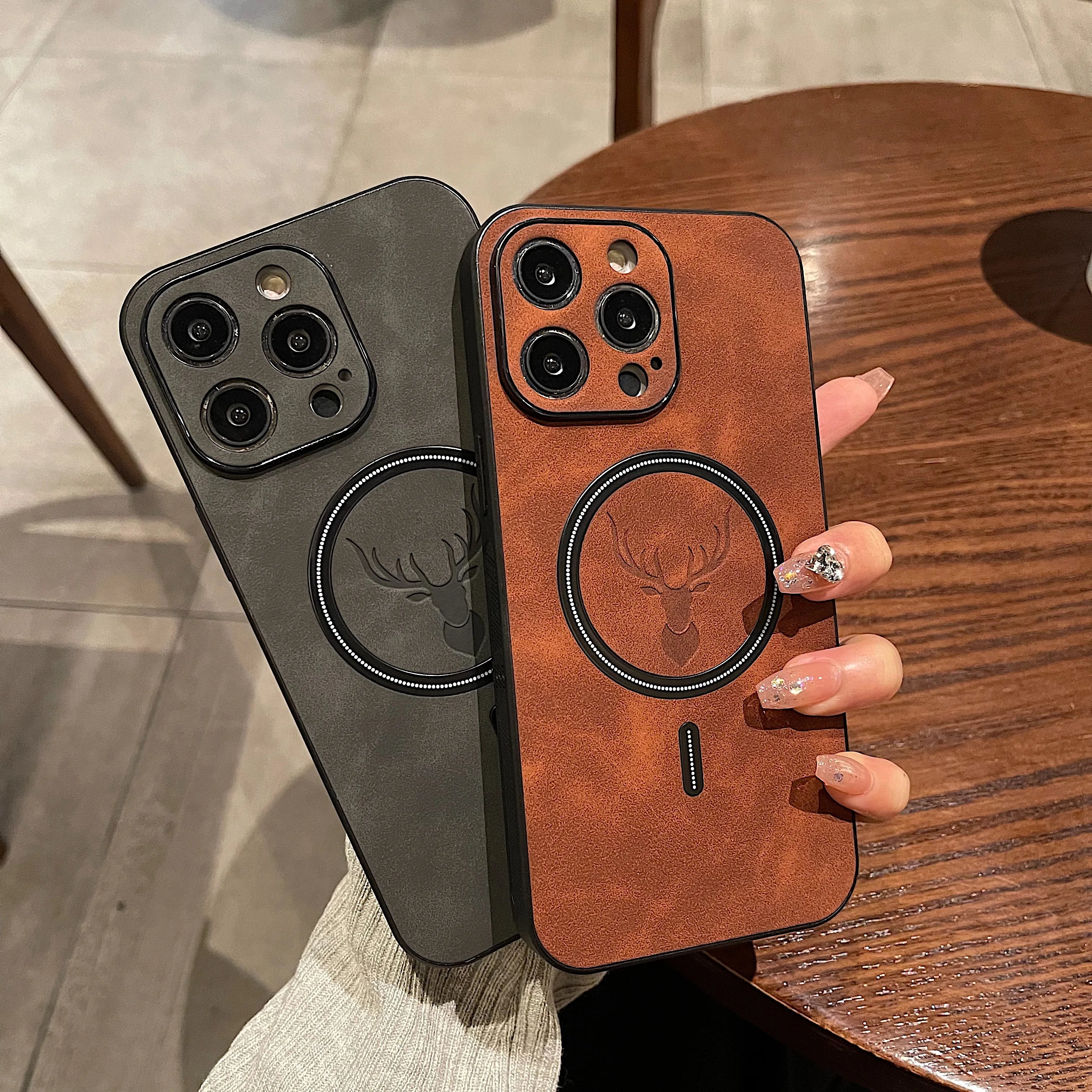 BowLift | Luxury Deer Leather Apple iPhone Case | Magnetic Phone Case, Wireless Case, MagSafe, Wireless Charging, Protective Case, Cover for iPhone 15, 14, 13 Pro Max Plus