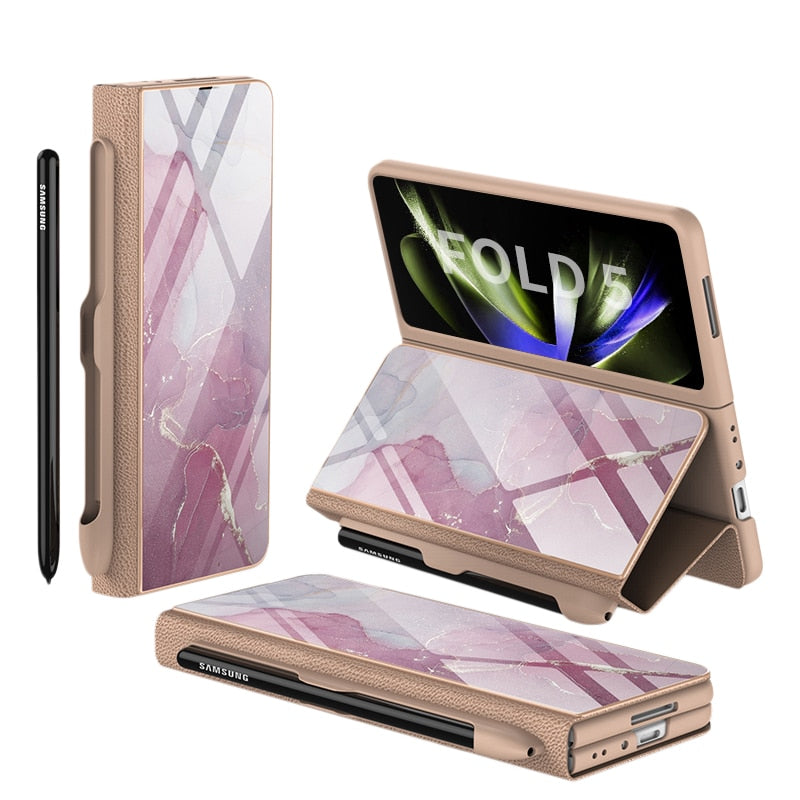 BowLift | Shockproof Armor Case Glass Cover Stand Insert Card Leather Case for Samsung Galaxy Z Fold 5/4