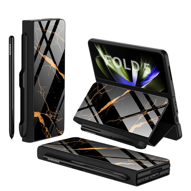 BowLift | Shockproof Armor Case Glass Cover Stand Insert Card Leather Case for Samsung Galaxy Z Fold 5/4