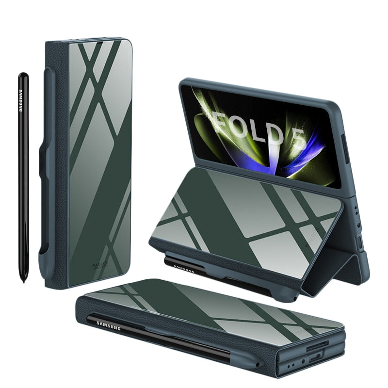 BowLift | Shockproof Armor Case Glass Cover Stand Insert Card Leather Case for Samsung Galaxy Z Fold 5/4