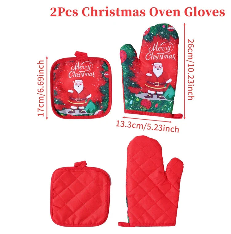 BowLift | HollyHeat Oven Gloves 2-Piece Set | Christmas Baking Gloves with Festive Design | Heat Resistant Kitchen Gloves for Christmas & New Year