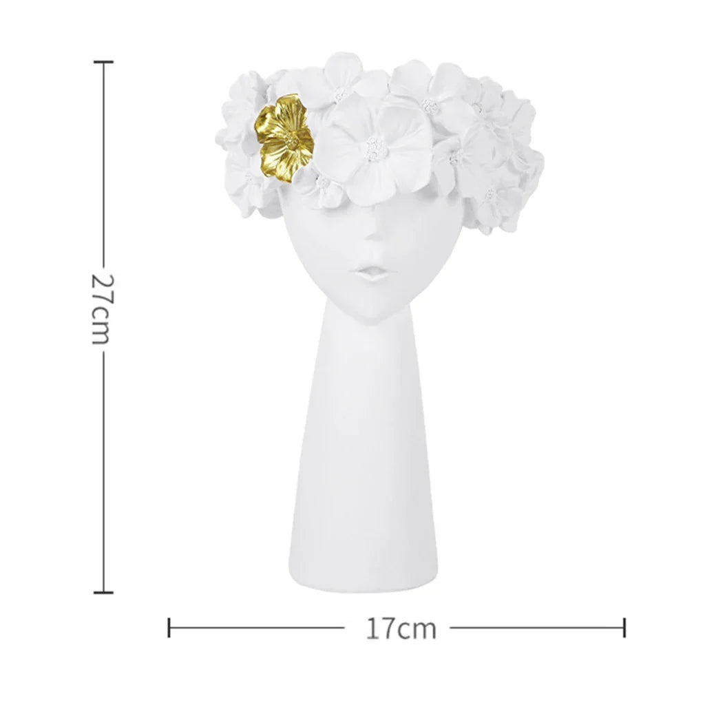 BowLift | Nordic Girl Head Flower Resin Vase Statue Flower Flower Vases for Office Desktop Dried Flowers Ornaments Decor Container