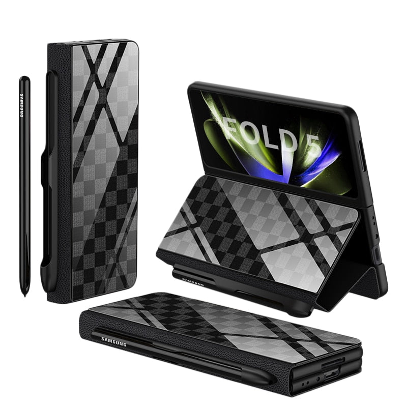 BowLift | Shockproof Armor Case Glass Cover Stand Insert Card Leather Case for Samsung Galaxy Z Fold 5/4