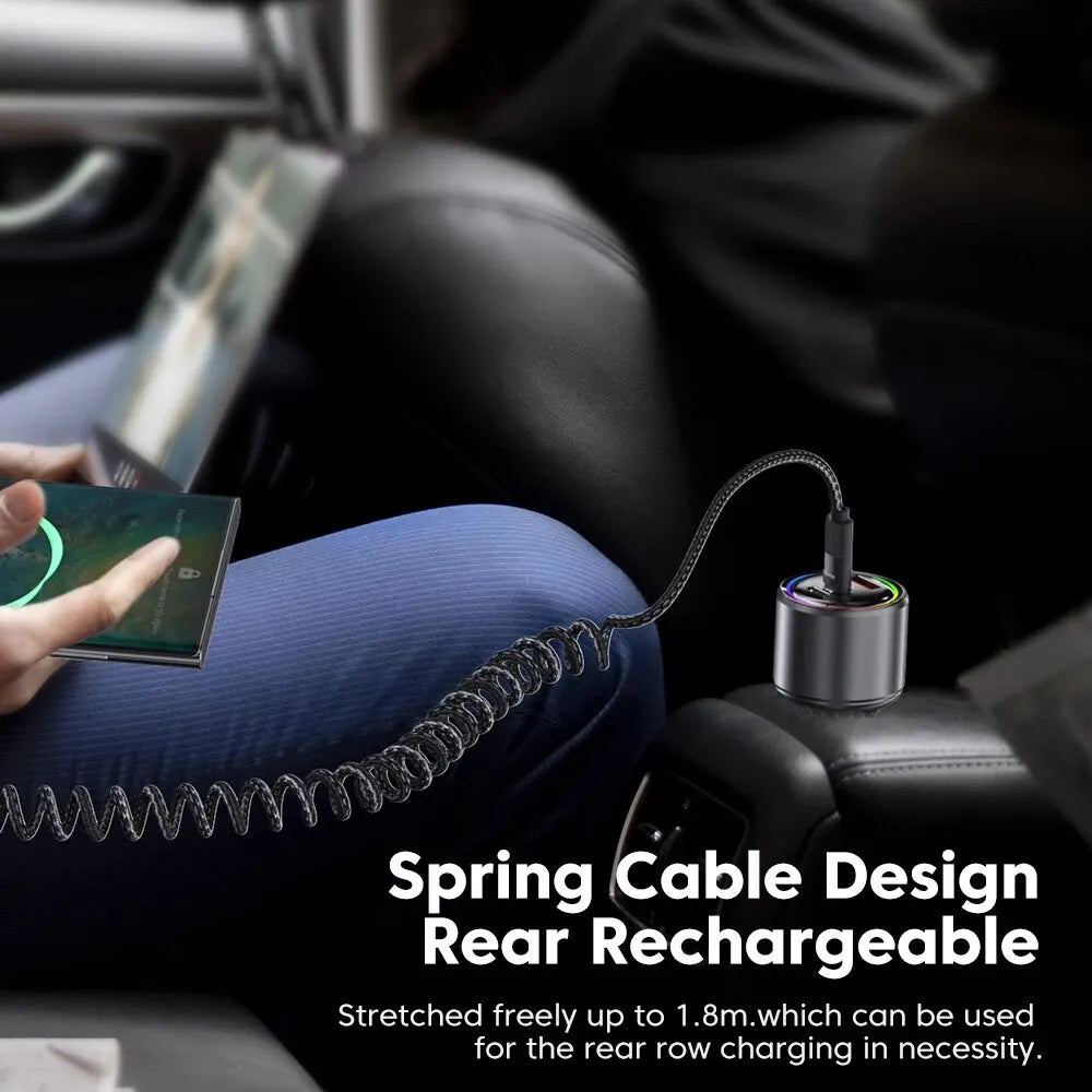 BowLift | PowerLinx USB-C Cable | 100W Fast Charging | Spiral Cable with LED | 1.8m Stretchable & Durable