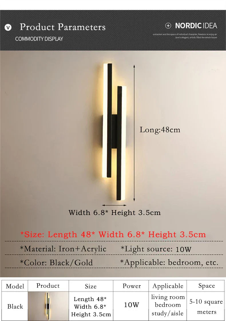 BowLift | Modern LED Wall Lamp: Black/Gold Acrylic Room Decoration Light
