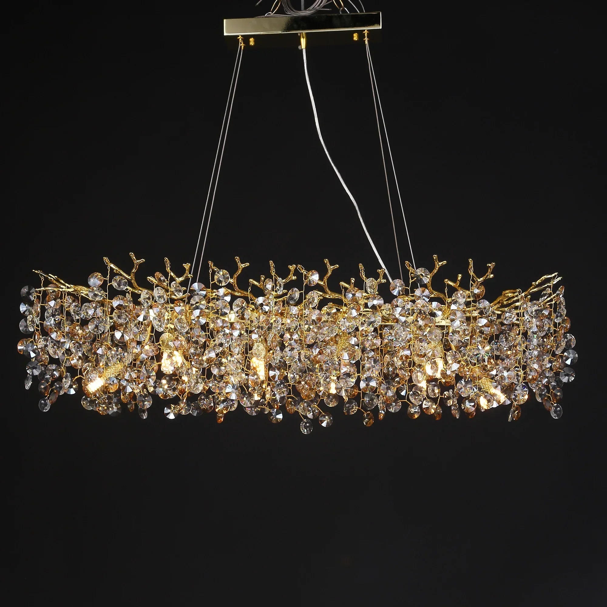 BowLift | Long Crystal Pendant Light - Dining Room Gold Restaurant Island Hanging Light, Silver Nordic LED Pendant Light Large