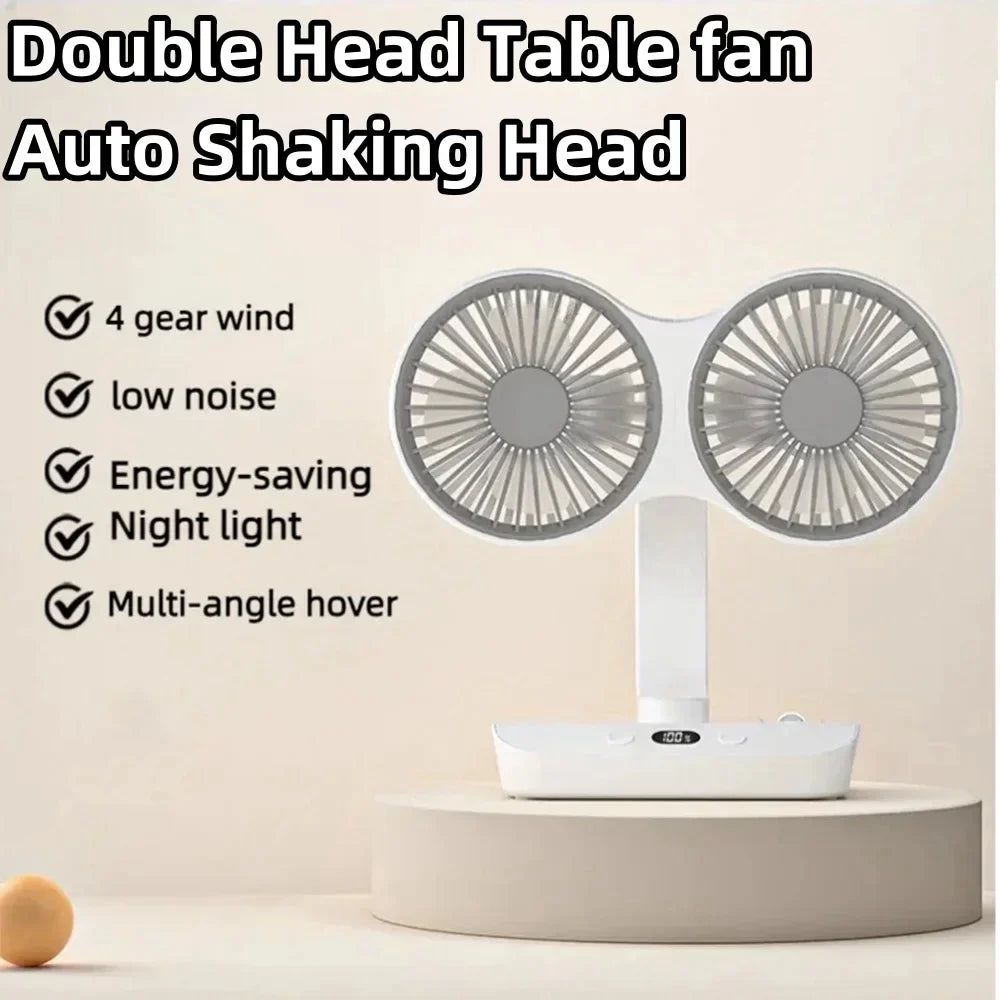 BowLift | Adjustable Double-Head Portable Table Fan Night Lamp