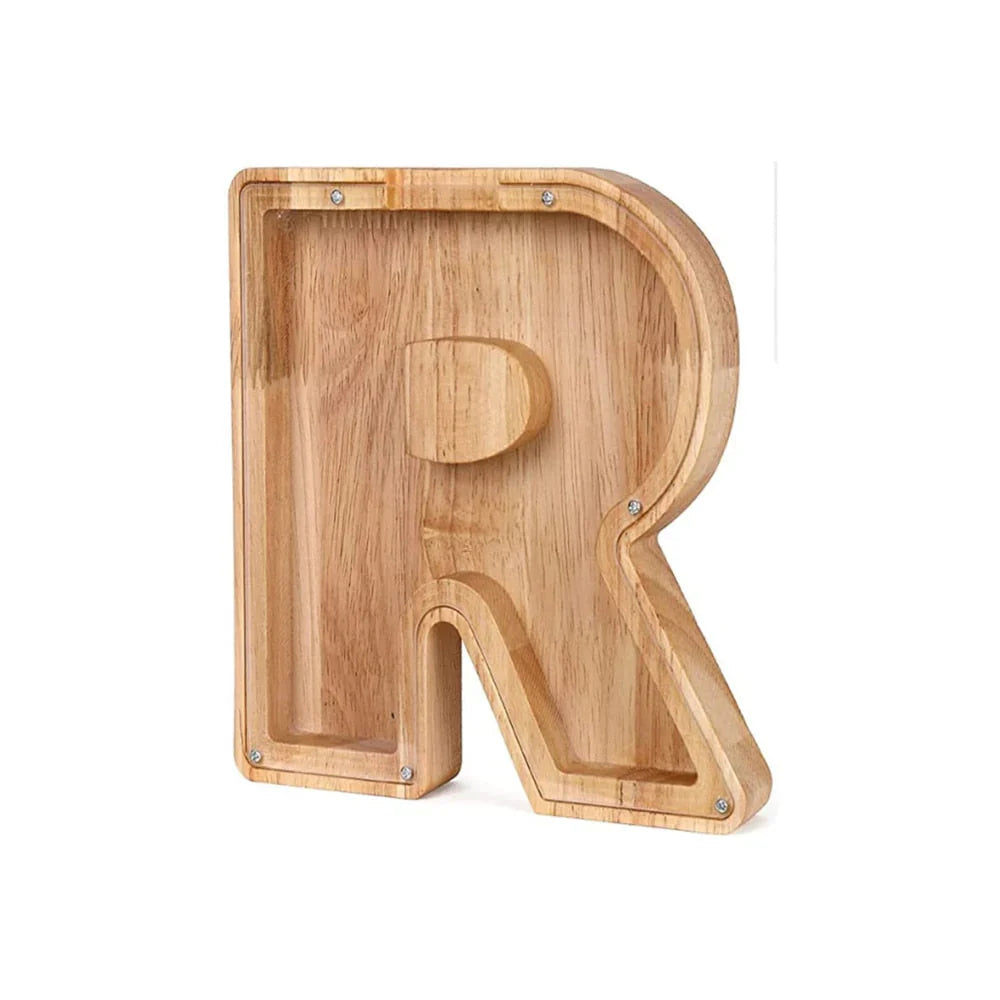 BowLift | Wooden Alphabet Piggy Bank with Transparent Viewing Window for Stylish Saving