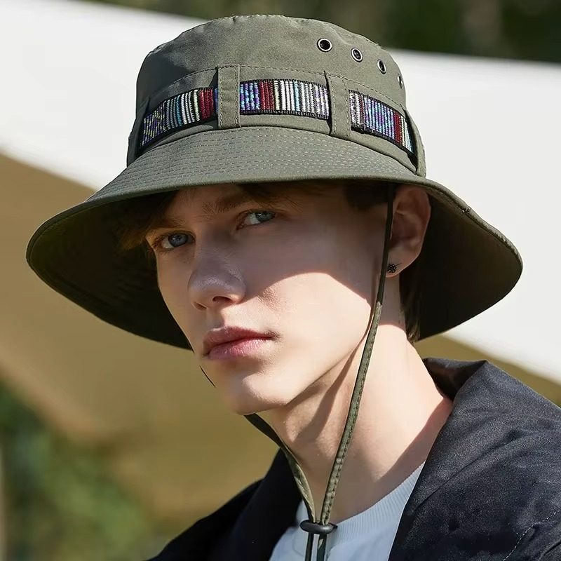 BowLift | Striped Boho-Style Summer Sun Hat - Unisex Wide Brim Outdoor Cap